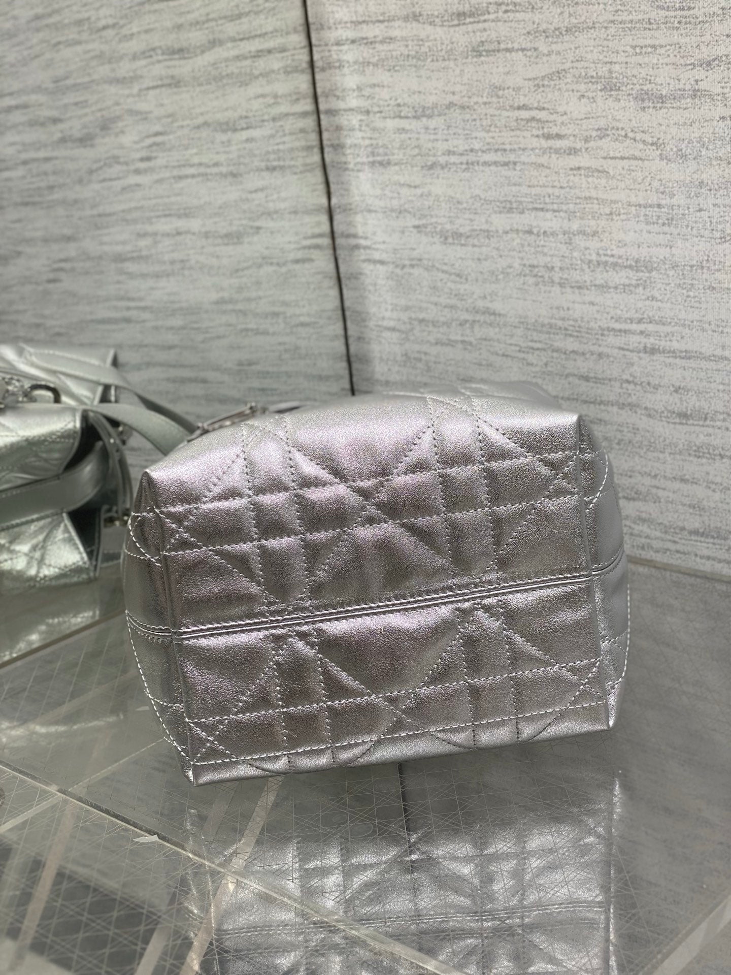 Small Dior Toujours Vertical Tote Bag – Silver Macrocannage Calfskin – M2835 - Default Title - View 8