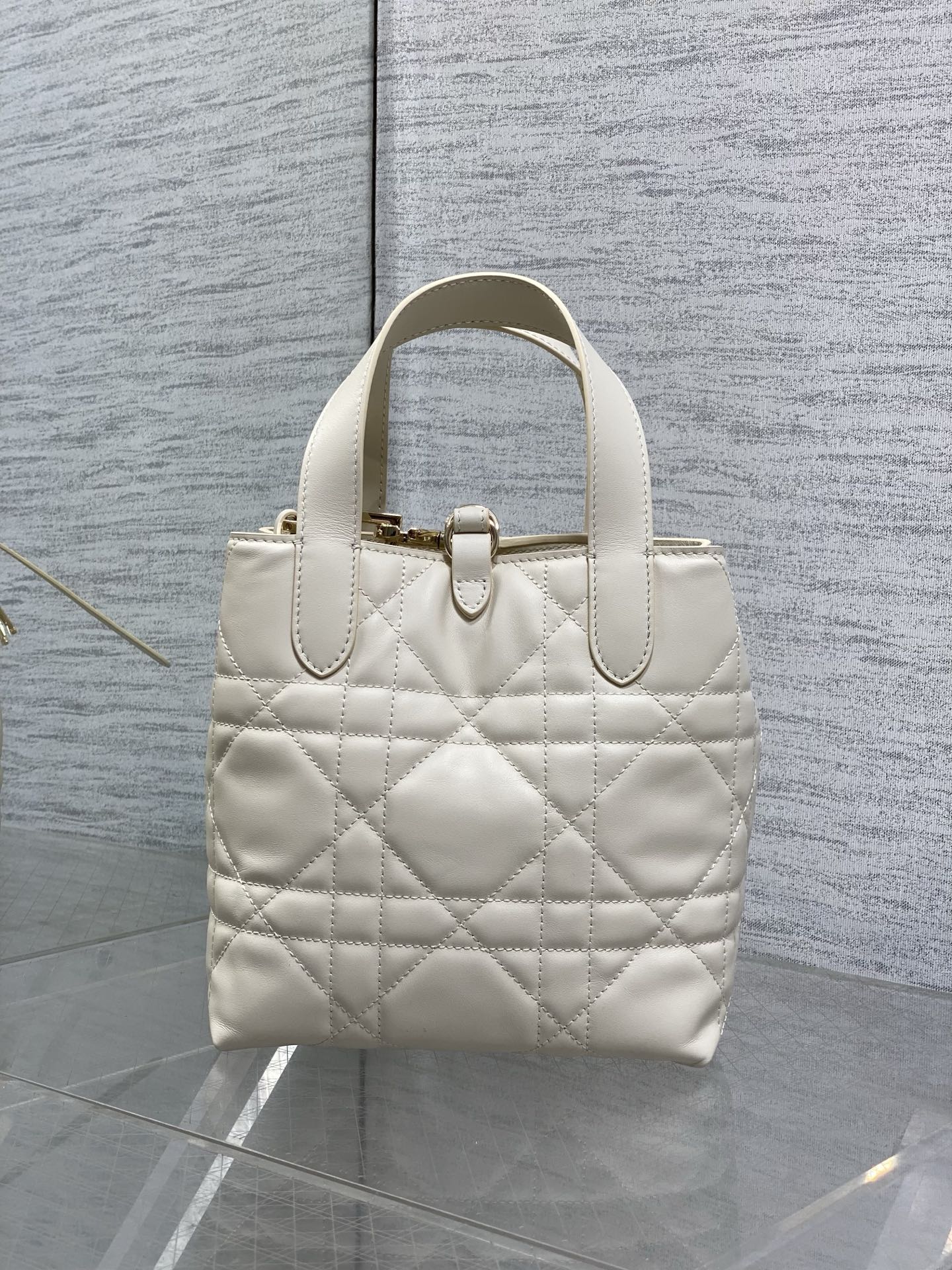 Beige Macrocannage Calfskin Small Dior Toujours Vertical Tote Bag – M2835 - Default Title - View 6