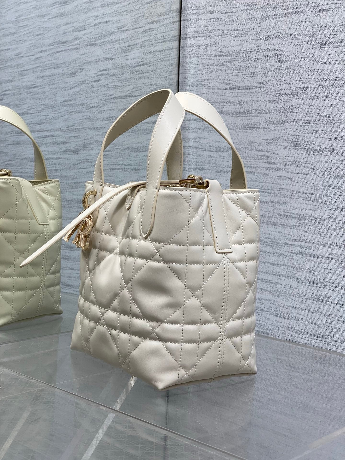 Beige Macrocannage Calfskin Small Dior Toujours Vertical Tote Bag – M2835 - Default Title - View 7