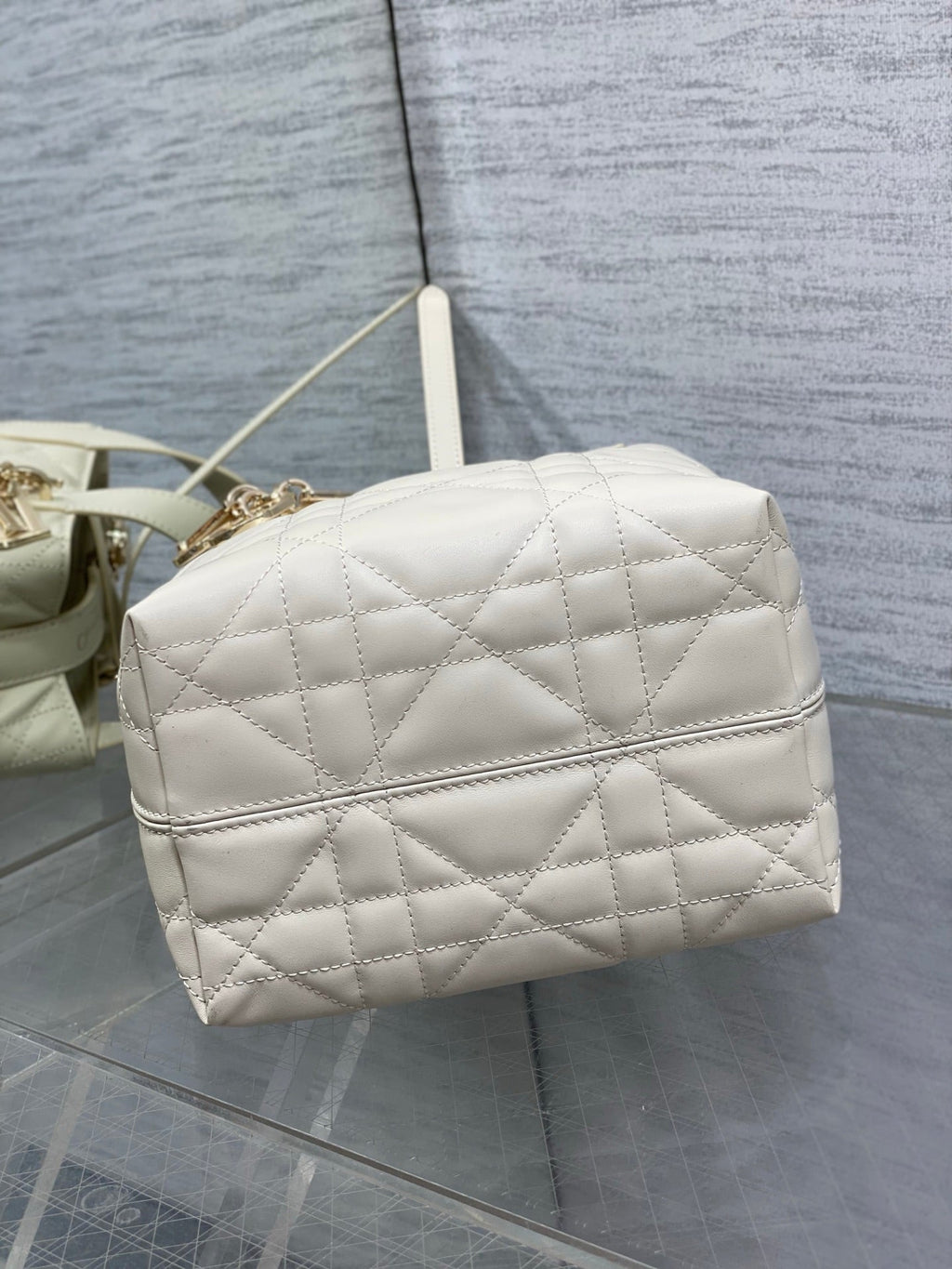 Beige Macrocannage Calfskin Small Dior Toujours Vertical Tote Bag – M2835 - Default Title - View 8