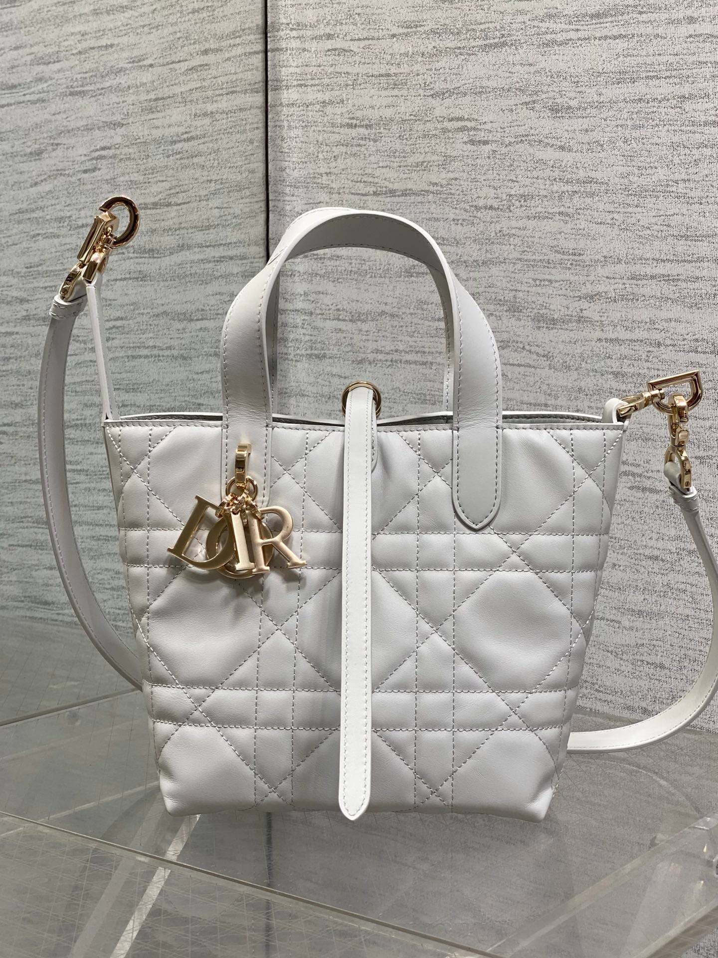 Dior Toujours Small Vertical Tote – Light Gray Macrocannage – M2835 - Default Title - View 2
