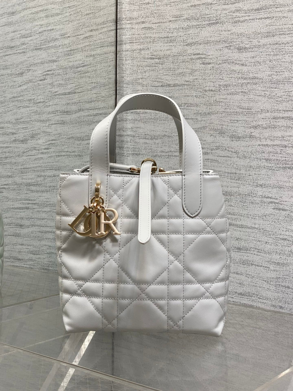 Dior Toujours Small Vertical Tote – Light Gray Macrocannage – M2835 - Default Title - View 3