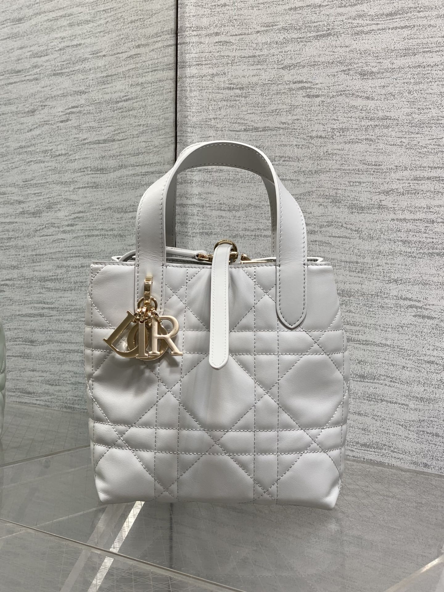 Dior Toujours Small Vertical Tote – Light Gray Macrocannage – M2835 - Default Title - View 3