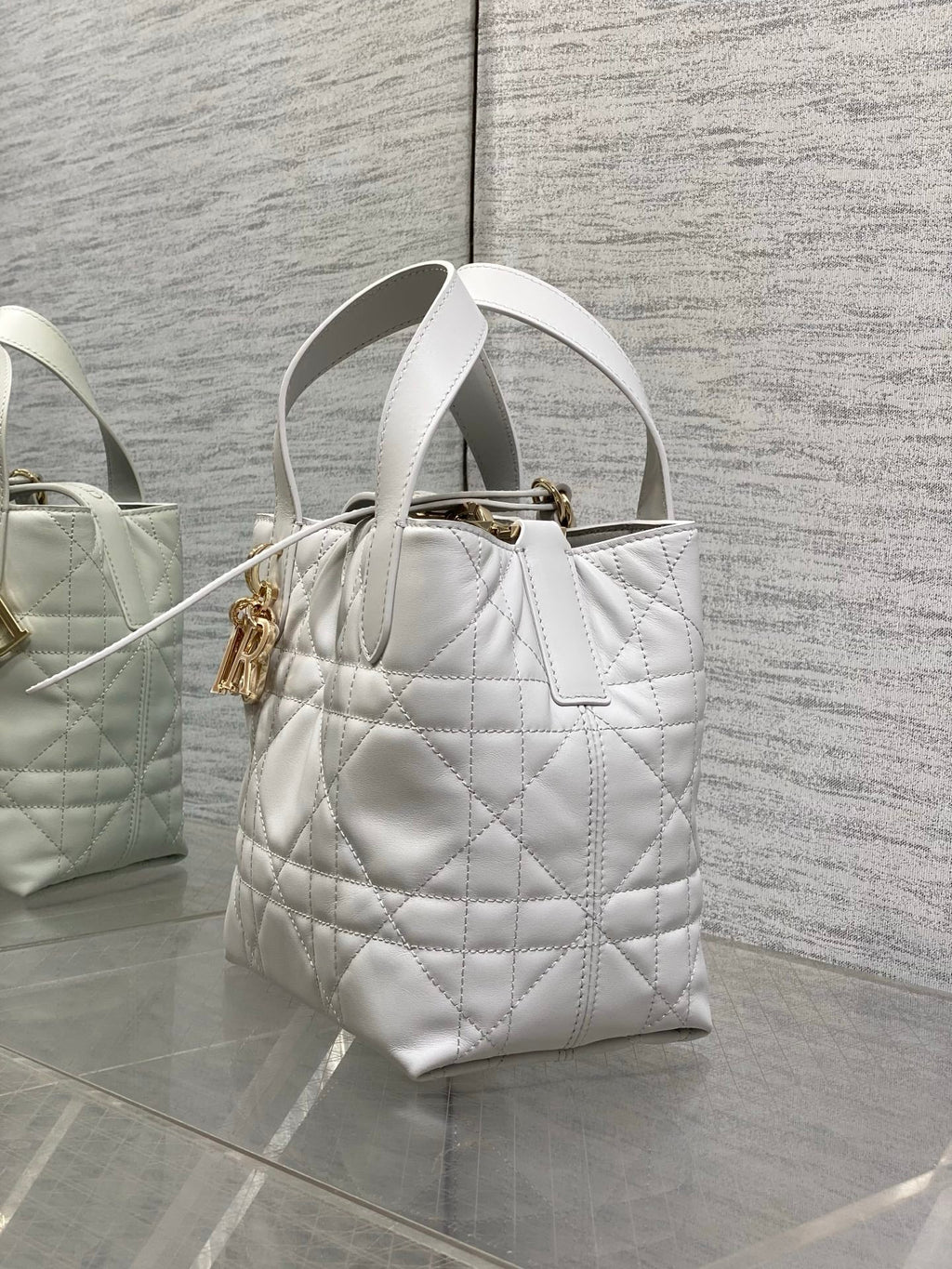 Dior Toujours Small Vertical Tote – Light Gray Macrocannage – M2835 - Default Title - View 7