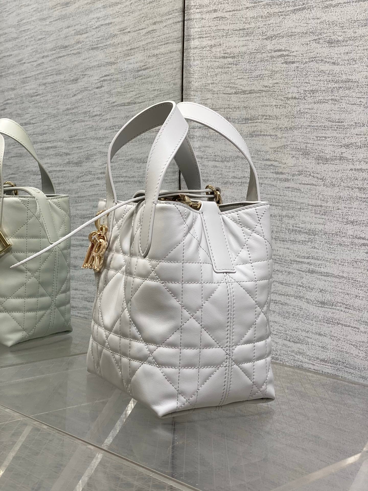 Dior Toujours Small Vertical Tote – Light Gray Macrocannage – M2835 - Default Title - View 7