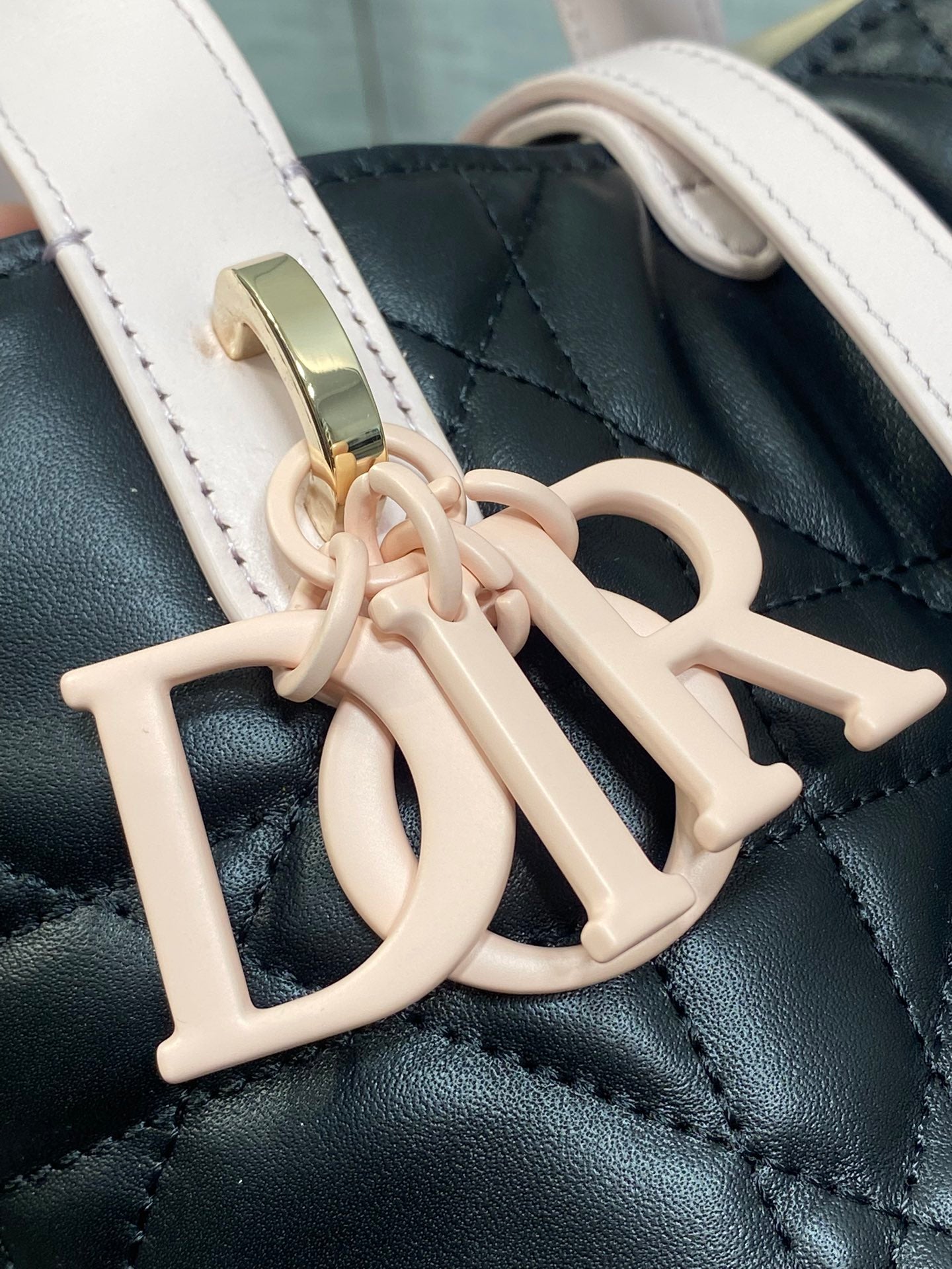Small Dior Toujours Vertical Tote Bag - Black Pink Macrocannage Calfskin – M2835 - Default Title - View 4
