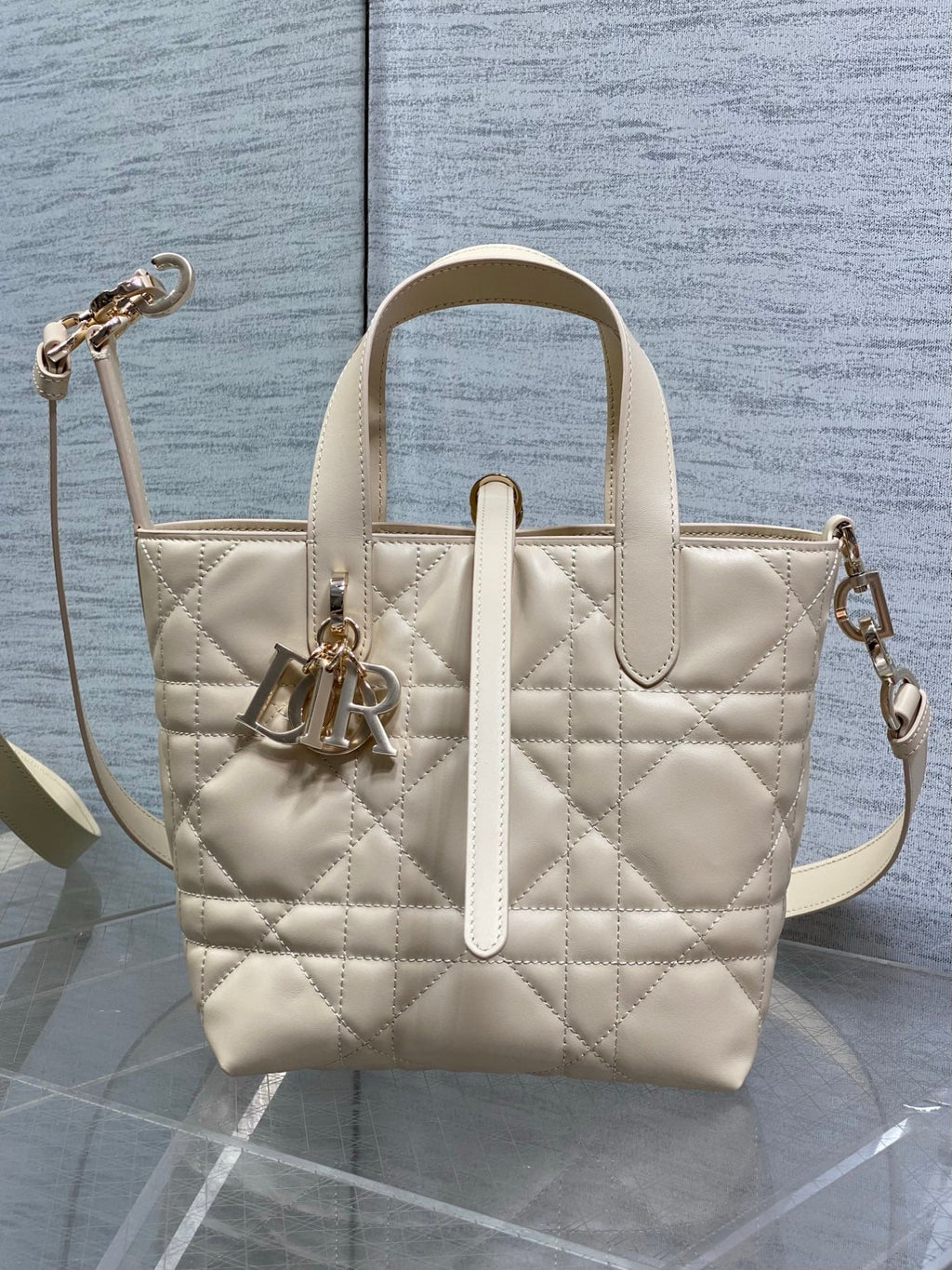 Macrocannage Calfskin Small Dior Toujours Vertical Tote – M2835 – Apricot - Default Title - View 2