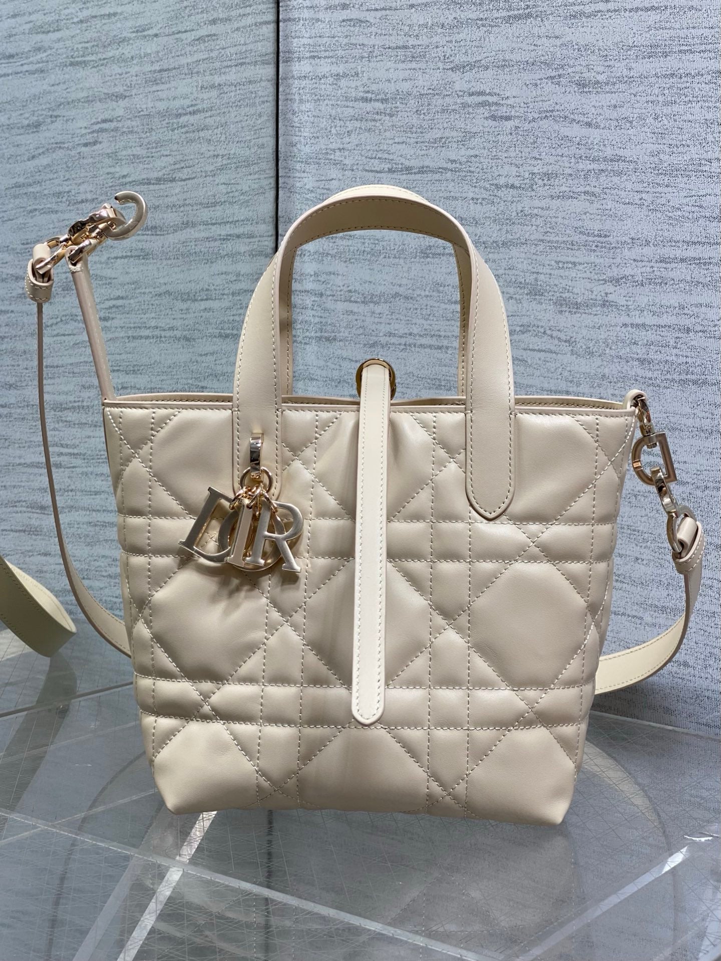 Macrocannage Calfskin Small Dior Toujours Vertical Tote – M2835 – Apricot - Default Title - View 2