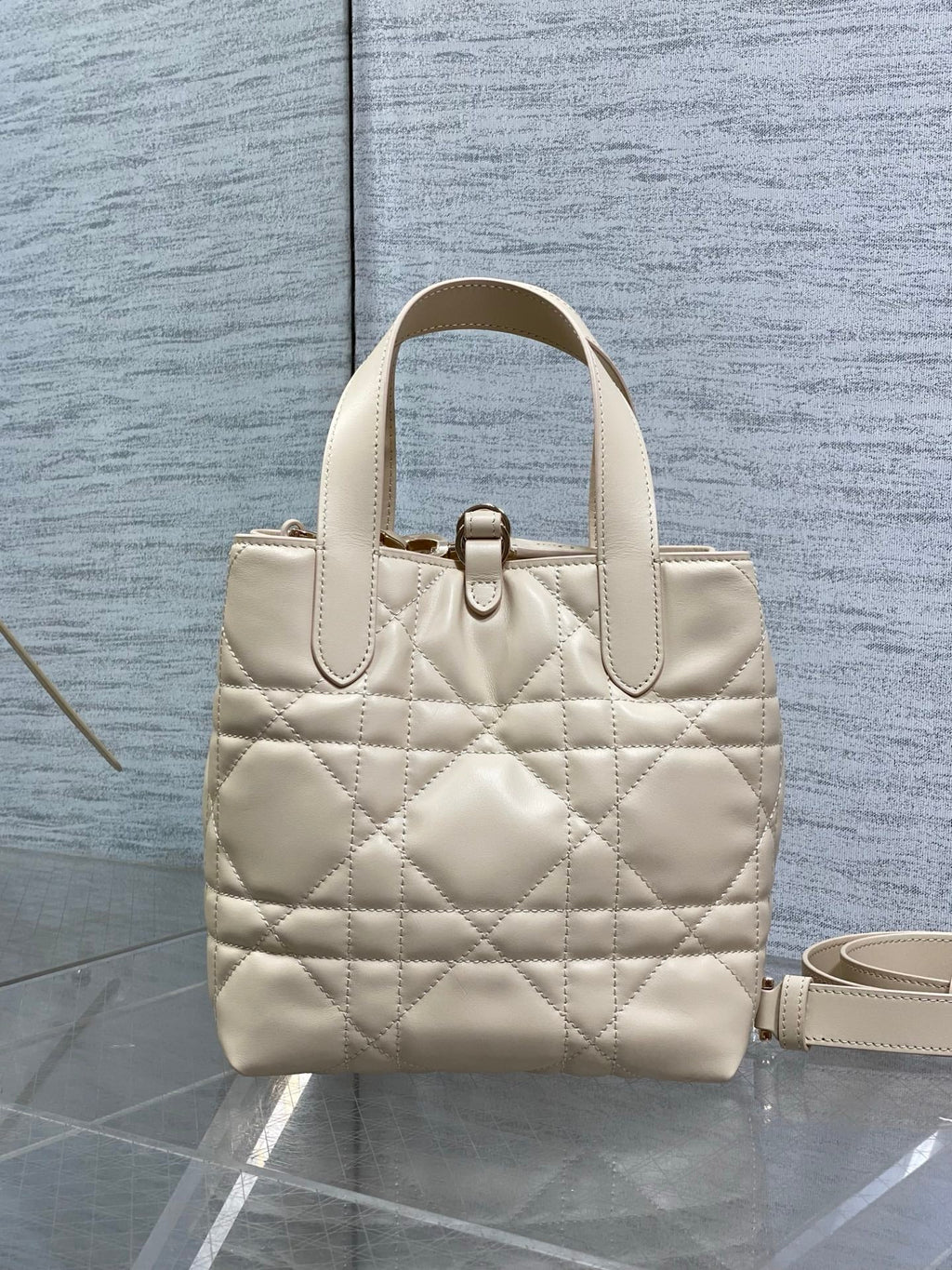 Macrocannage Calfskin Small Dior Toujours Vertical Tote – M2835 – Apricot - Default Title - View 5