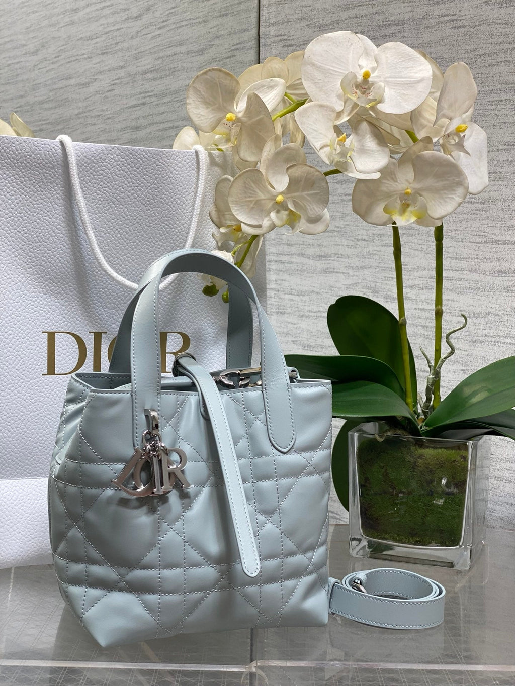 Dior Toujours – Small – Vertical Tote – Macrocannage Calfskin – Blue – M2835 - Default Title - View 1