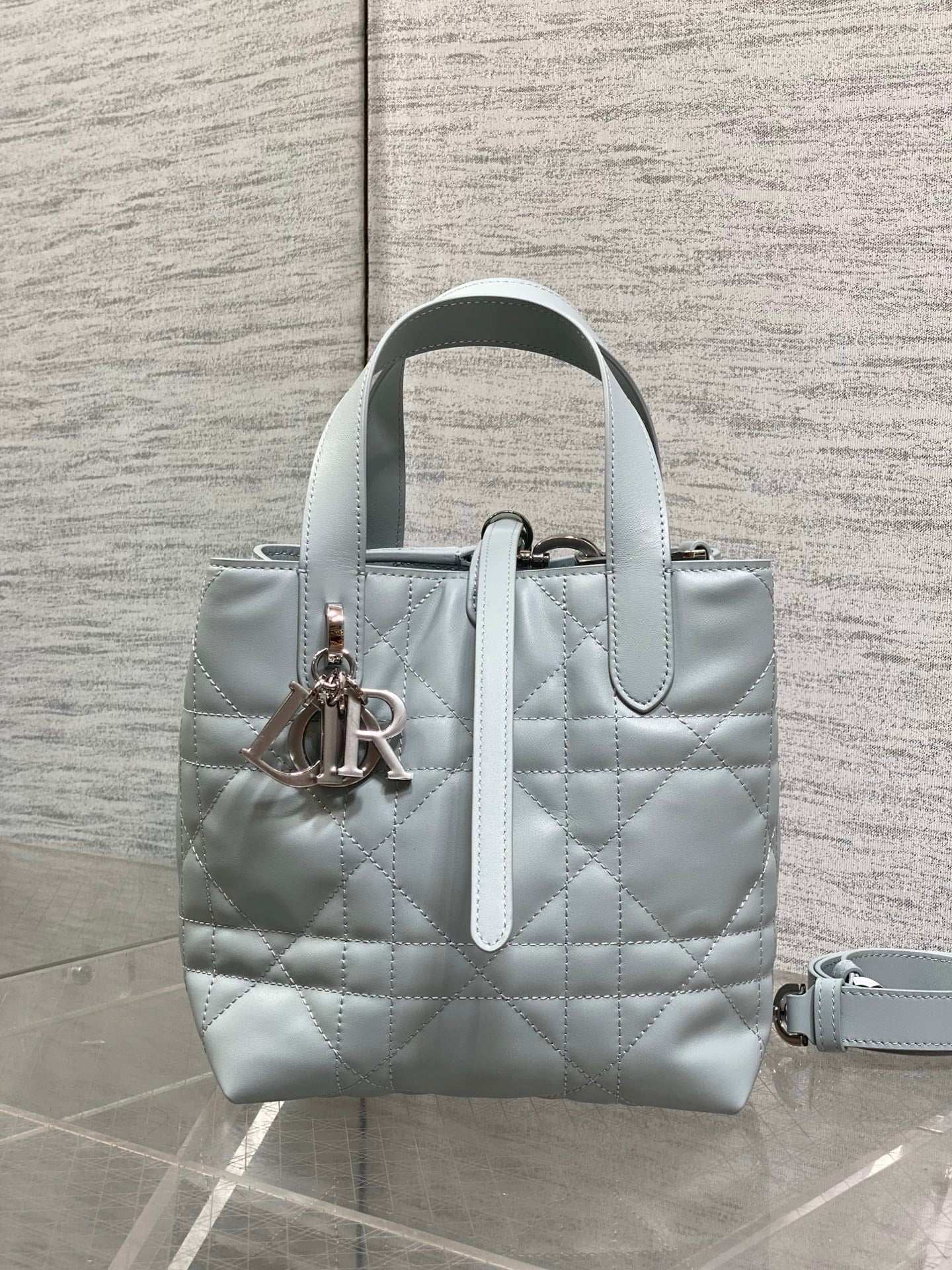 Dior Toujours – Small – Vertical Tote – Macrocannage Calfskin – Blue – M2835 - Default Title - View 3
