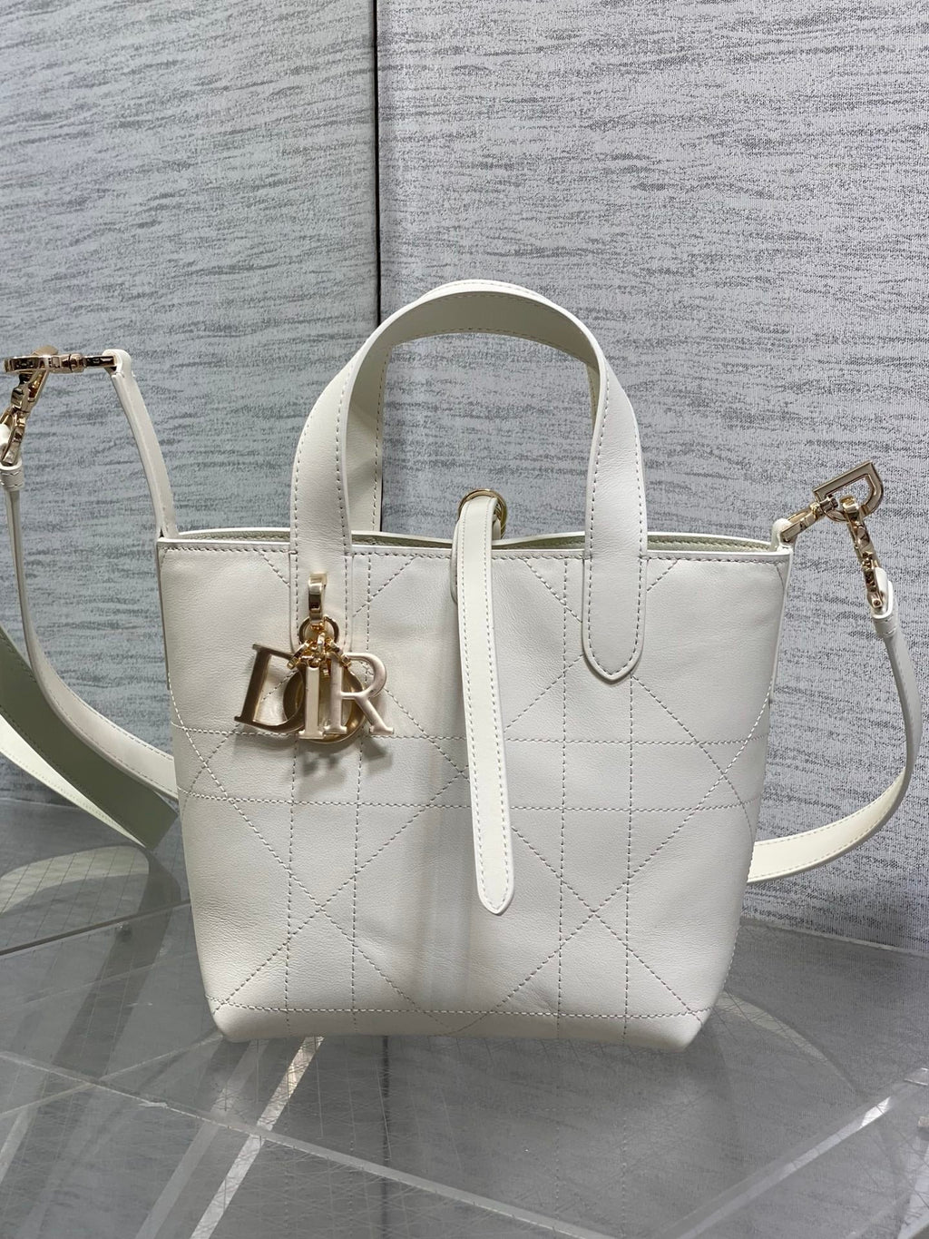 Small Dior Toujours Vertical Tote Bag – Latte Flat Macrocannage Calfskin – M2835 - Default Title - View 2