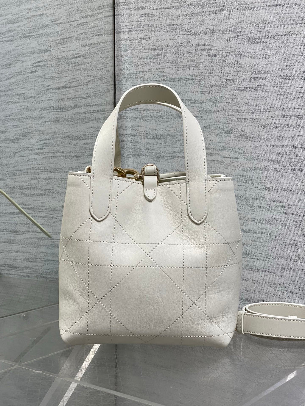 Small Dior Toujours Vertical Tote Bag – Latte Flat Macrocannage Calfskin – M2835 - Default Title - View 6