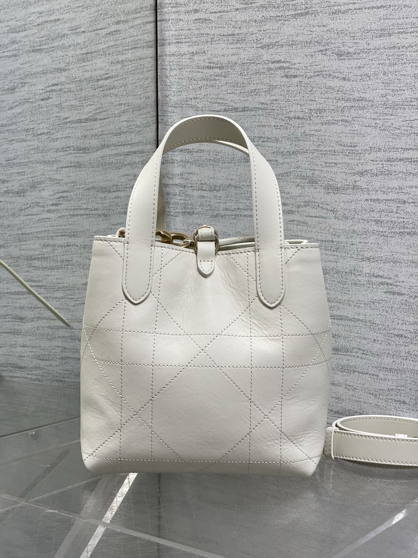 Small Dior Toujours Vertical Tote Bag – Latte Flat Macrocannage Calfskin – M2835 - Default Title - View 6