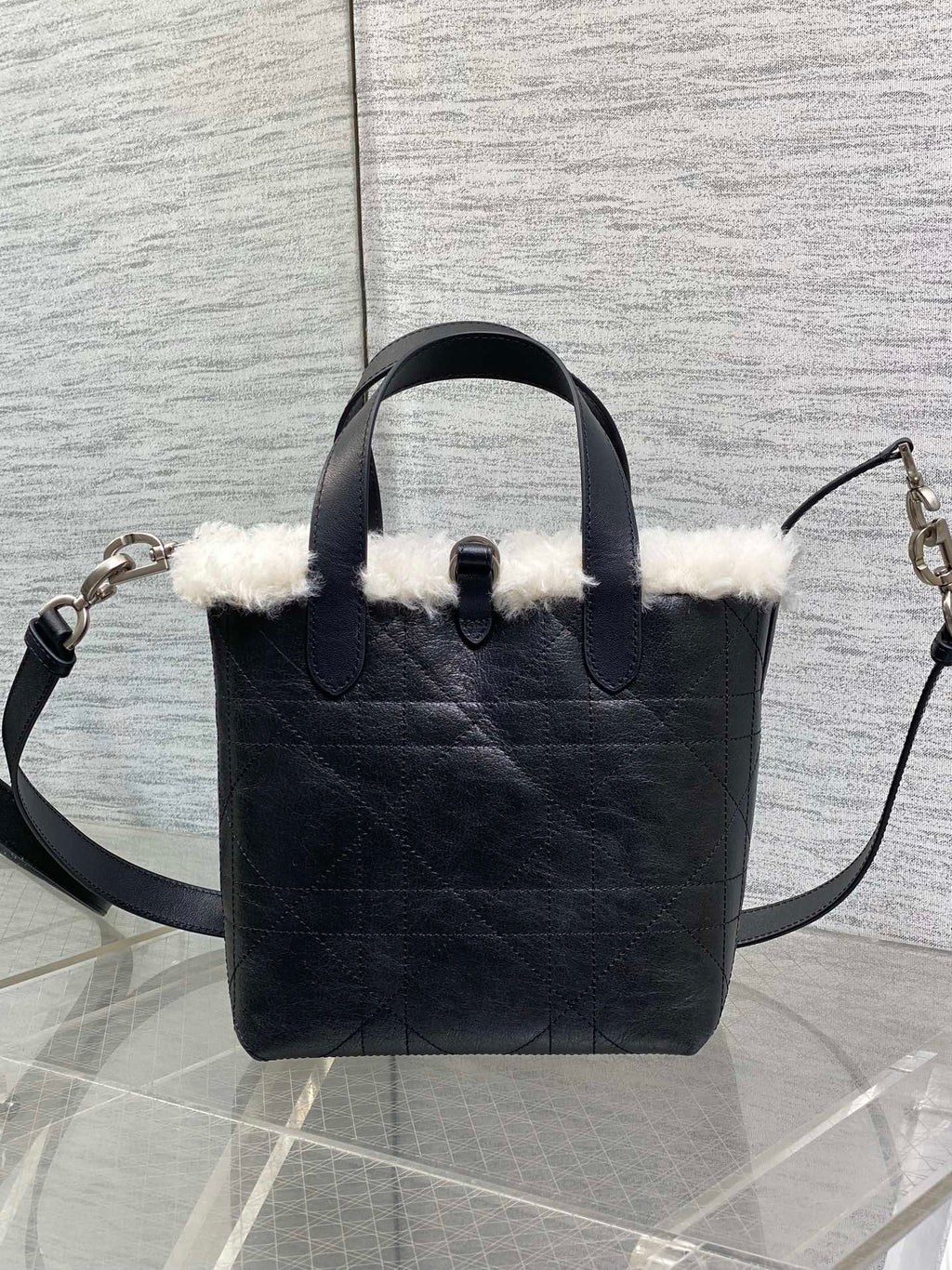 Small Dior Toujours Vertical Tote Bag – Black Suede & Wool – M2835 - Default Title - View 5