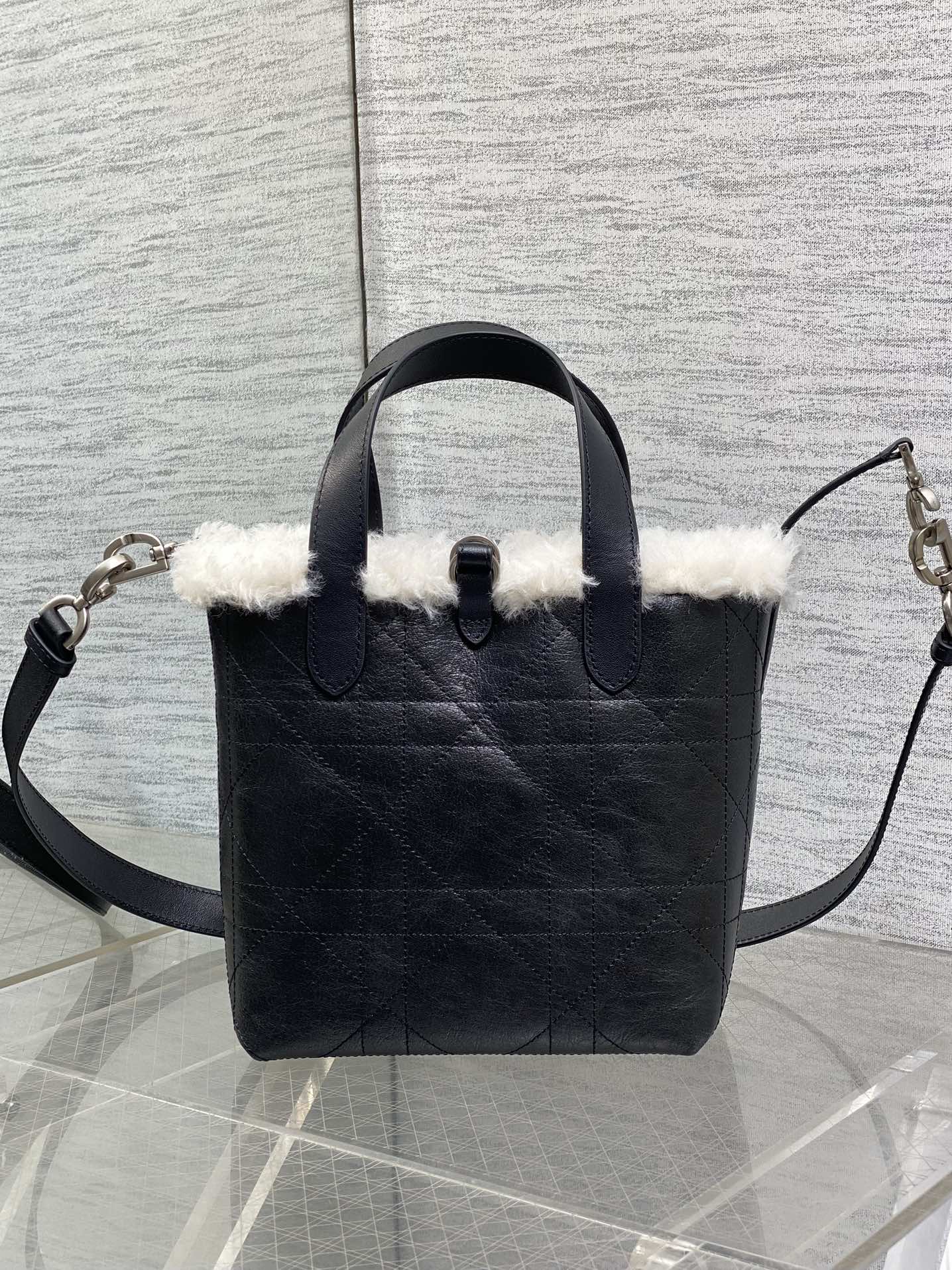 Small Dior Toujours Vertical Tote Bag – Black Suede & Wool – M2835 - Default Title - View 5
