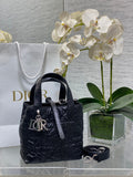 Small Dior Toujours Vertical Tote Bag -M2835 - Black Macrocannage Crinkled Calfskin - Default Title - View 1