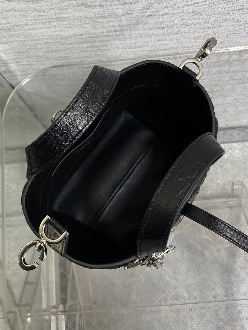 Small Dior Toujours Vertical Tote Bag -M2835 - Black Macrocannage Crinkled Calfskin - Default Title - View 9