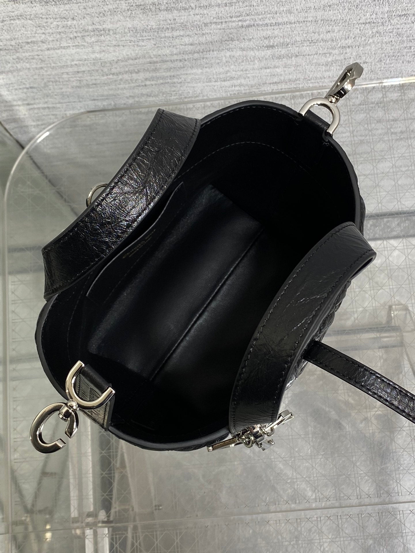 Small Dior Toujours Vertical Tote Bag -M2835 - Black Macrocannage Crinkled Calfskin - Default Title - View 9