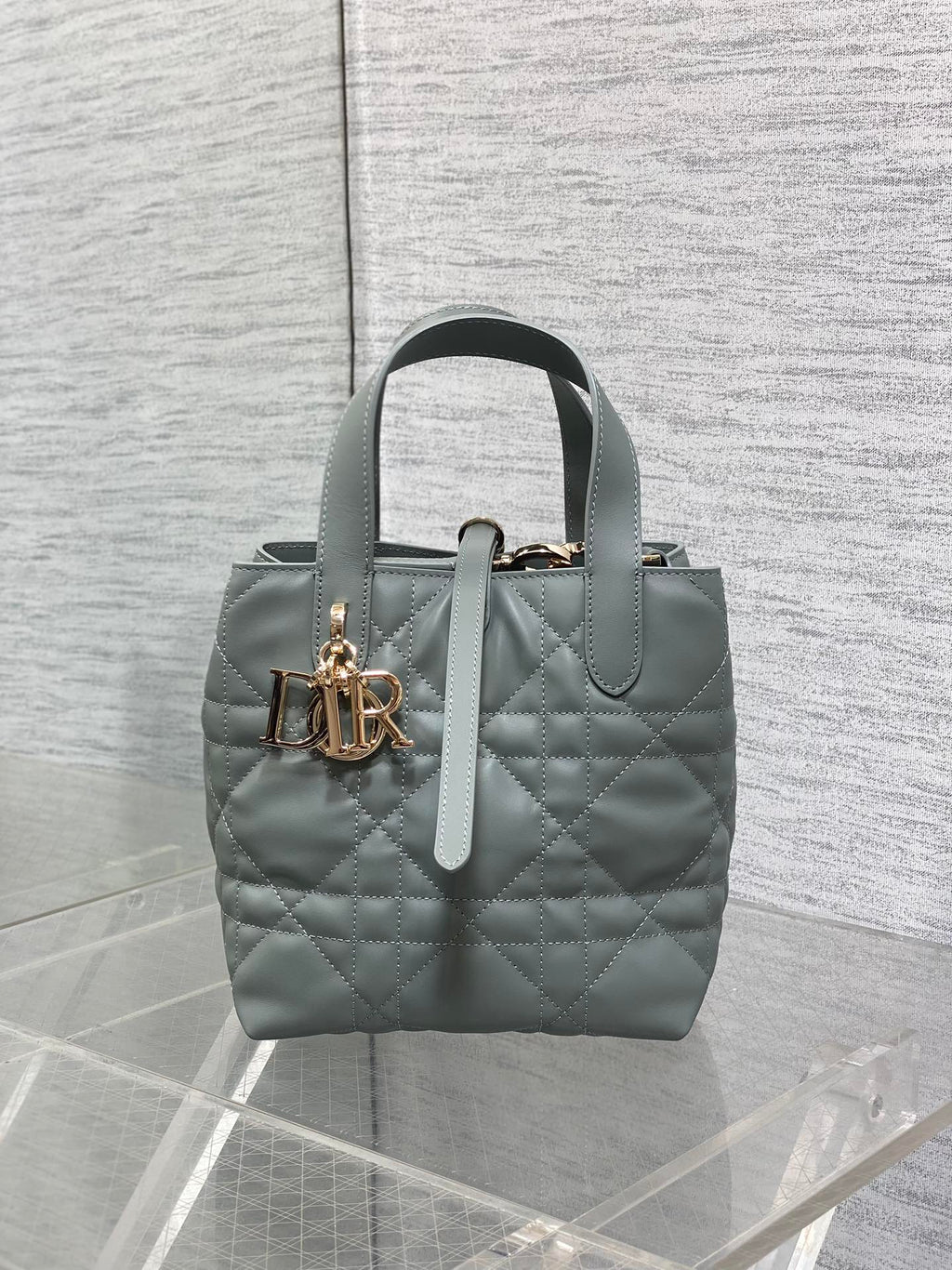 Small Dior Toujours Vertical Tote Bag – M2835 - Gray Macrocannage Calfskin - Default Title - View 2
