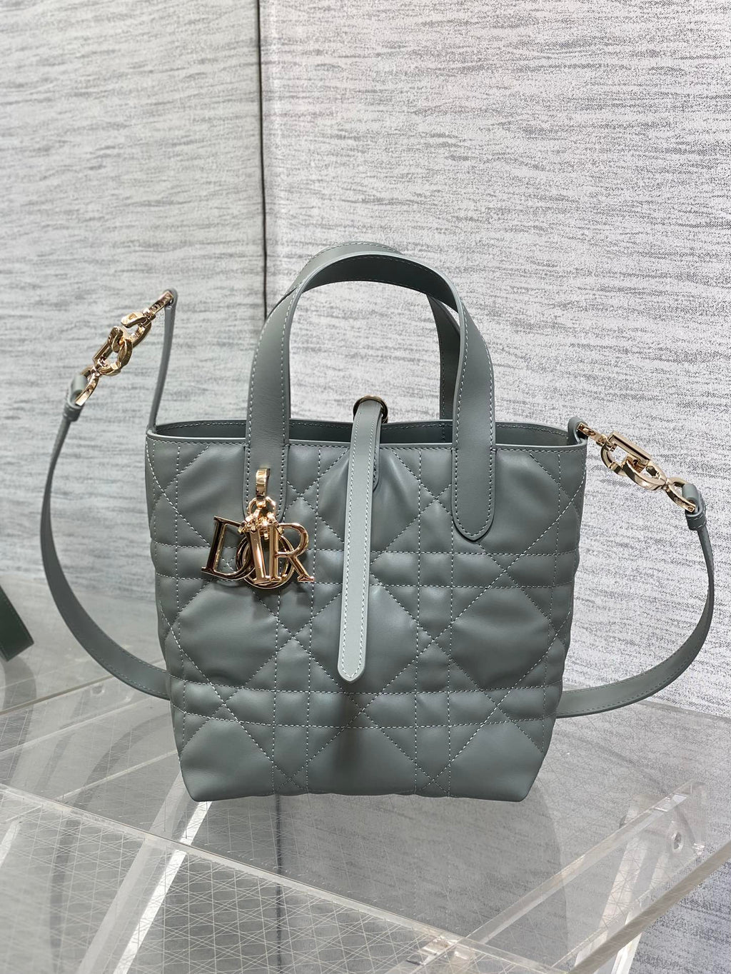Small Dior Toujours Vertical Tote Bag – M2835 - Gray Macrocannage Calfskin - Default Title - View 3