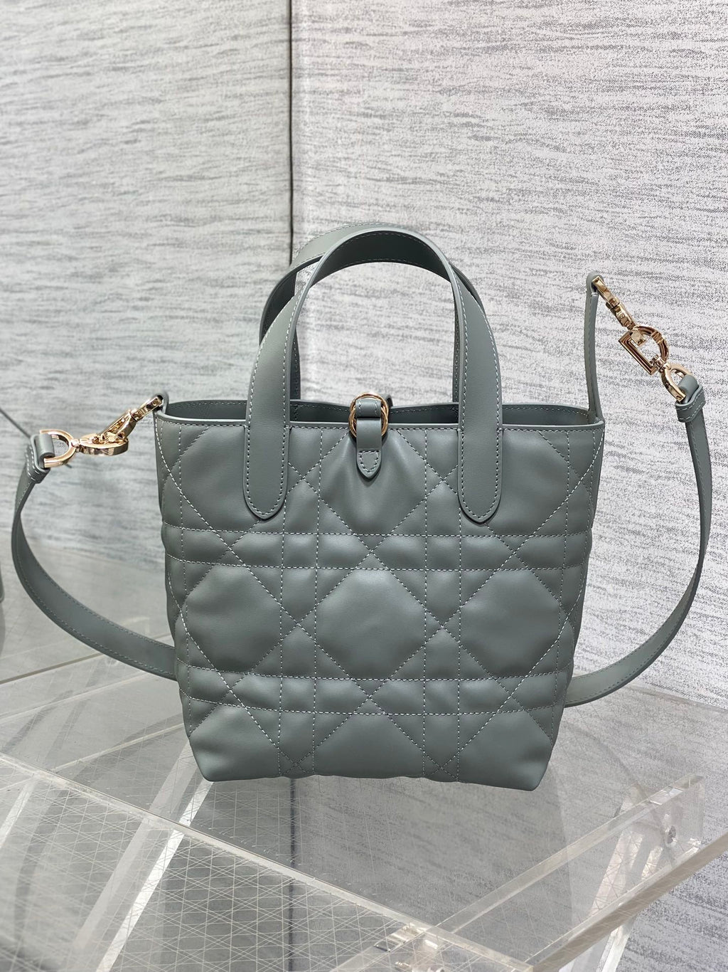 Small Dior Toujours Vertical Tote Bag – M2835 - Gray Macrocannage Calfskin - Default Title - View 5