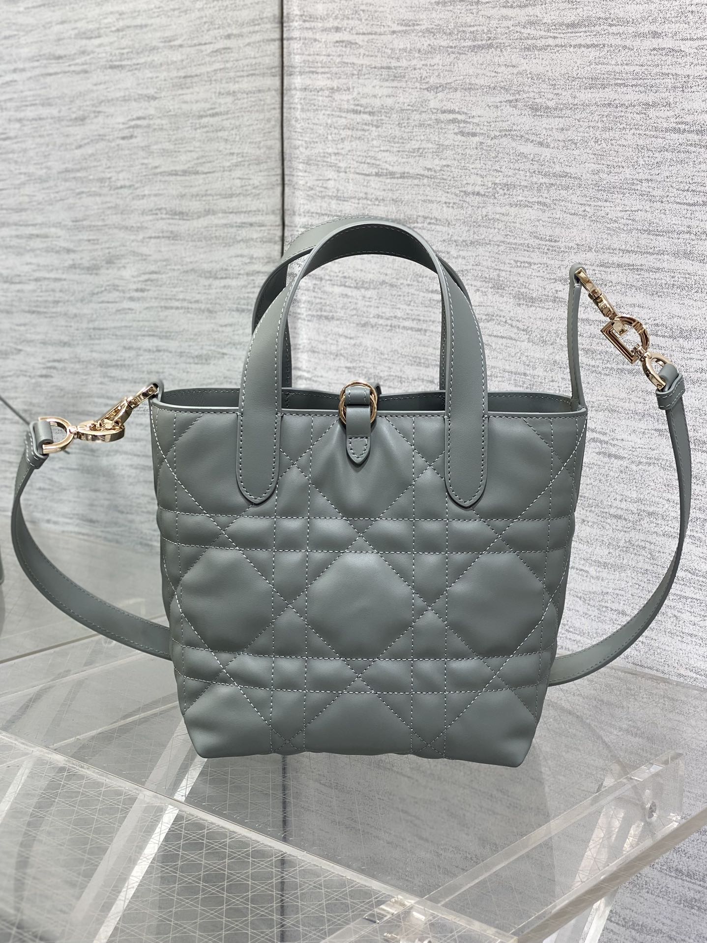 Small Dior Toujours Vertical Tote Bag – M2835 - Gray Macrocannage Calfskin - Default Title - View 5