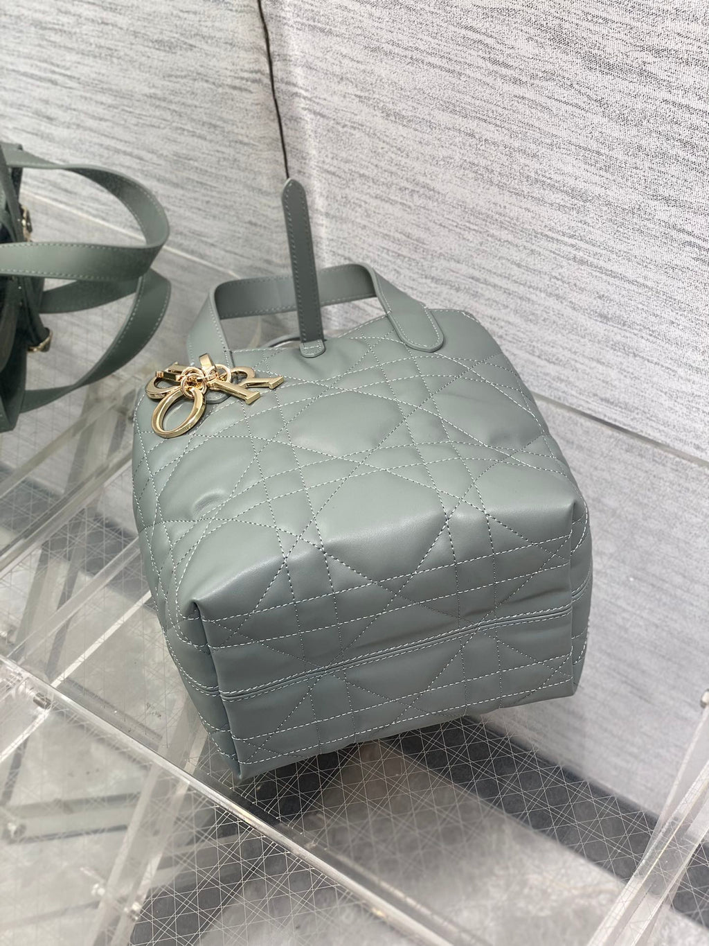 Small Dior Toujours Vertical Tote Bag – M2835 - Gray Macrocannage Calfskin - Default Title - View 8