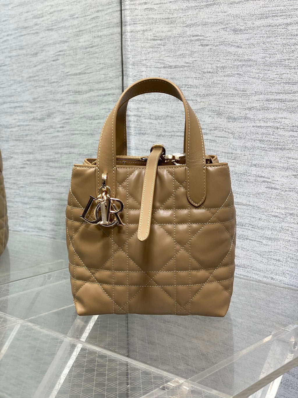 Small Dior Toujours Vertical Tote Bag – M2835 - Brown Macrocannage Calfskin - Default Title - View 2