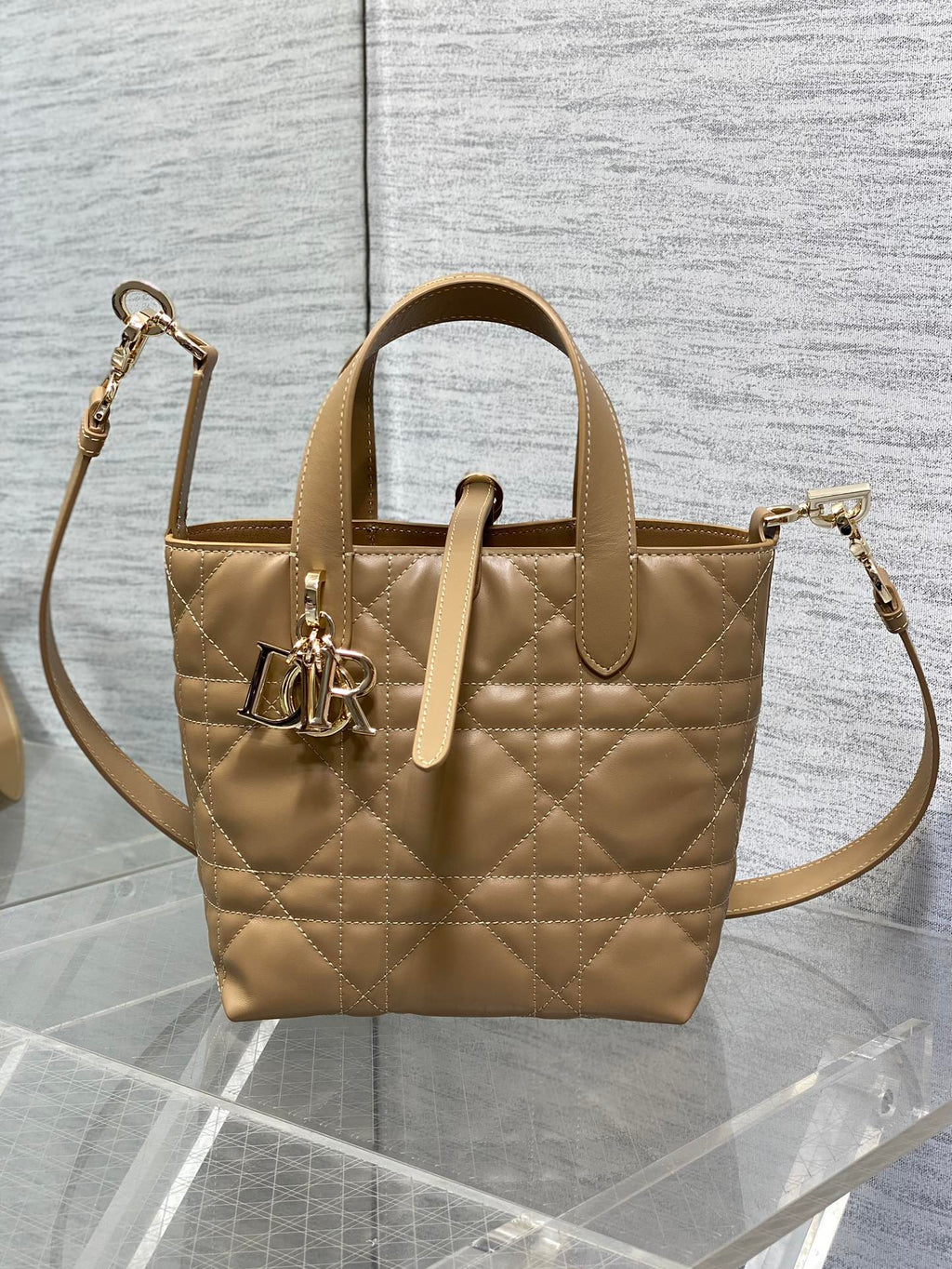 Small Dior Toujours Vertical Tote Bag – M2835 - Brown Macrocannage Calfskin - Default Title - View 3
