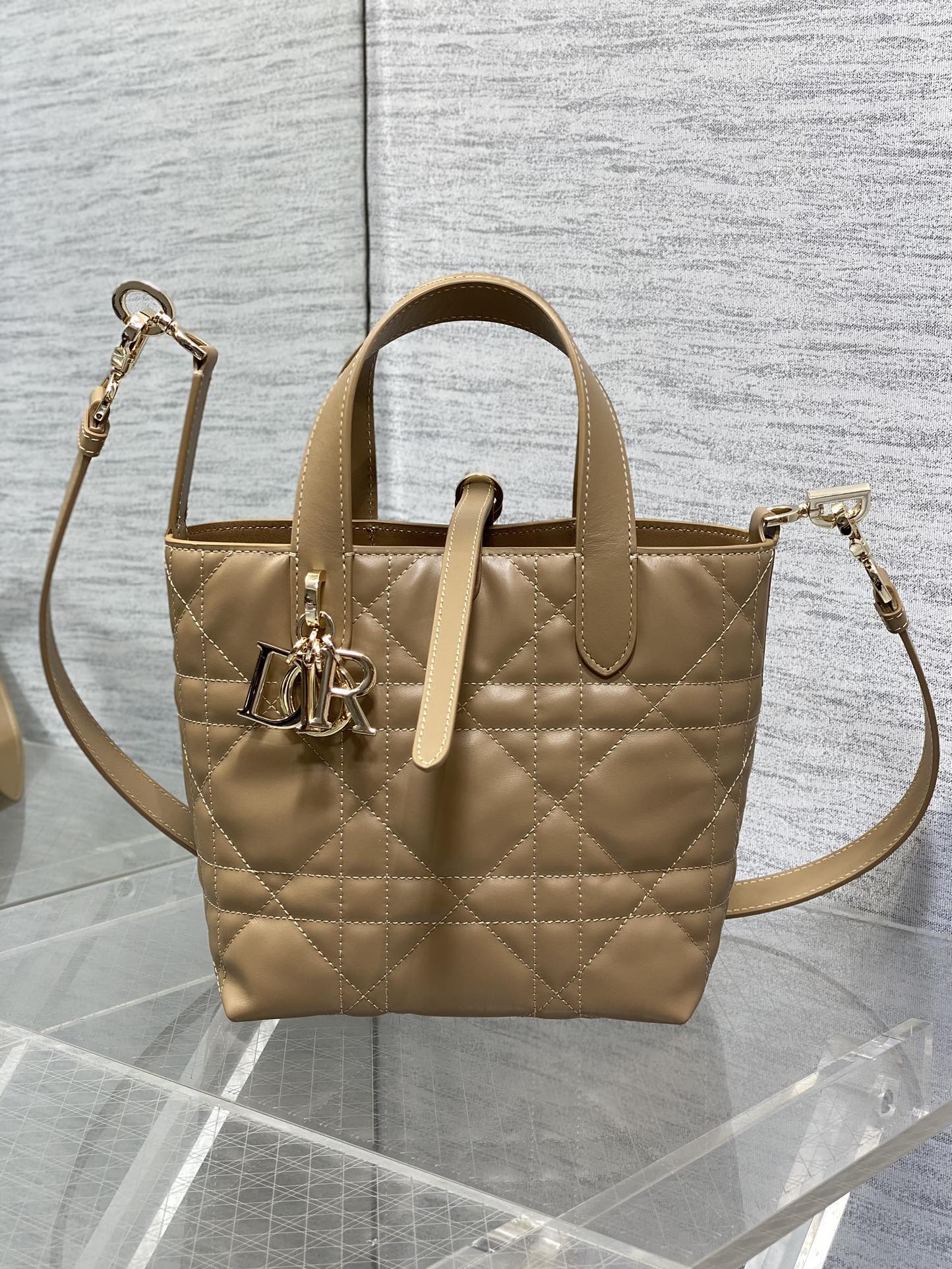 Small Dior Toujours Vertical Tote Bag – M2835 - Brown Macrocannage Calfskin - Default Title - View 3