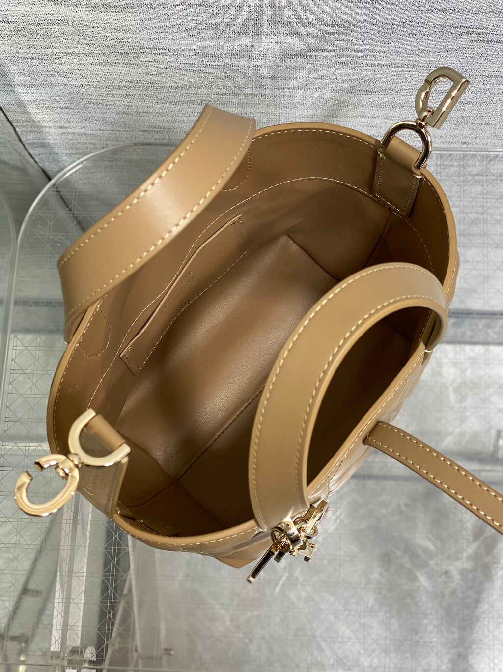 Small Dior Toujours Vertical Tote Bag – M2835 - Brown Macrocannage Calfskin - Default Title - View 9