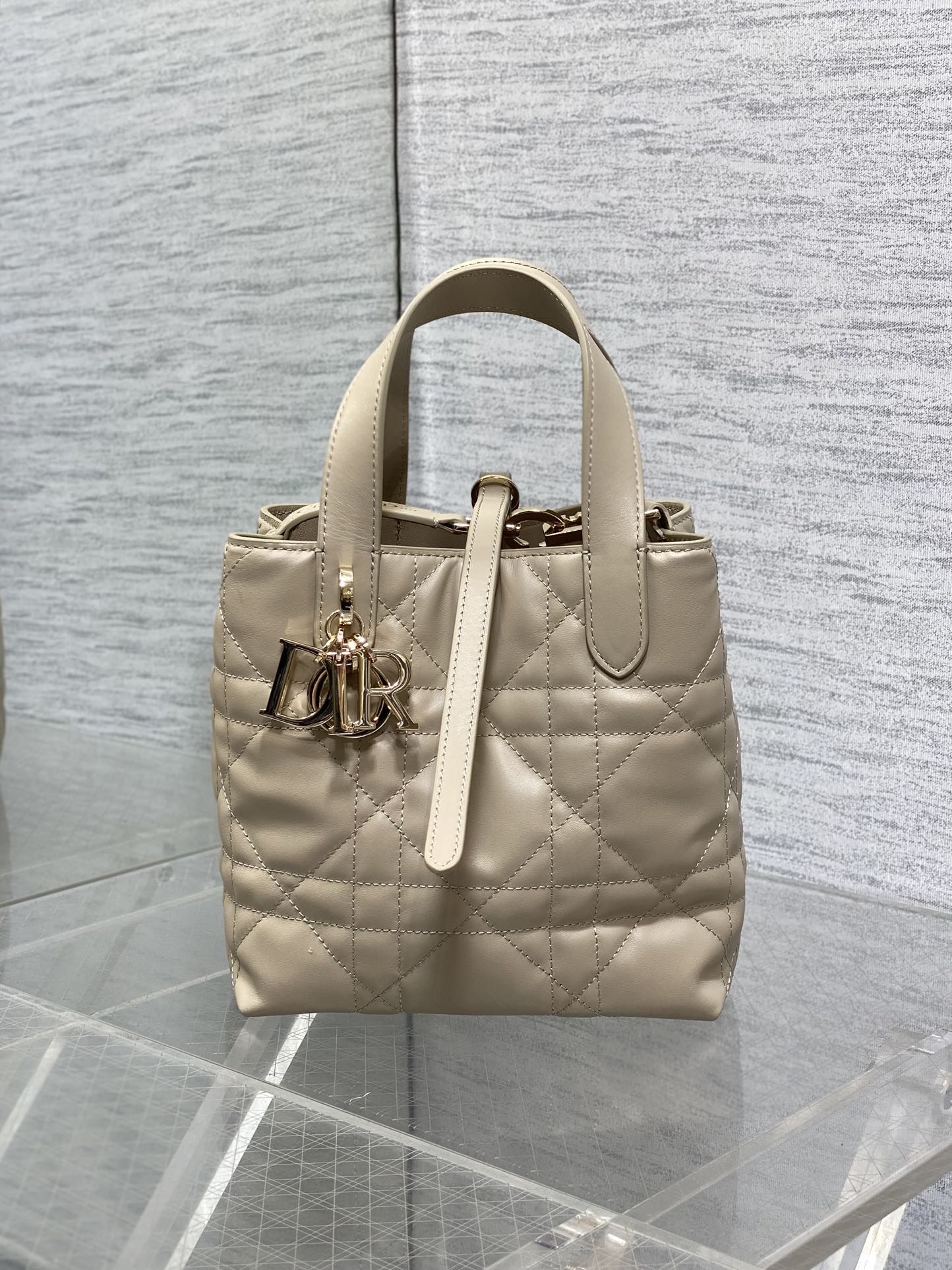 Small Dior Toujours Vertical Tote Bag – Dark Beige Macrocannage Calfskin – M2835 - Default Title - View 2