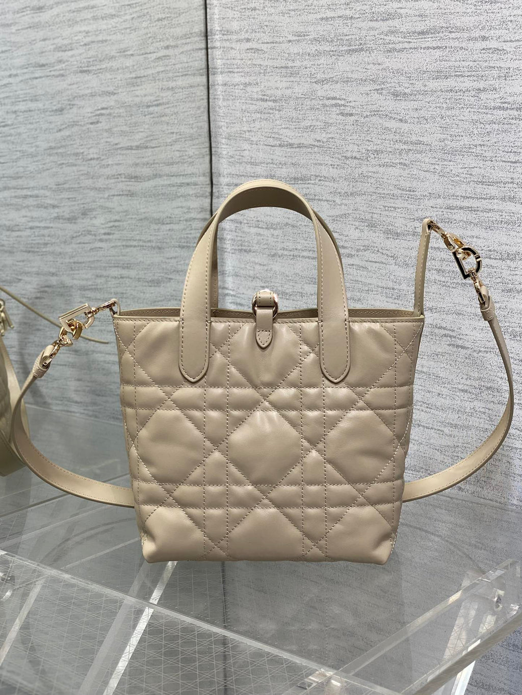 Small Dior Toujours Vertical Tote Bag – Dark Beige Macrocannage Calfskin – M2835 - Default Title - View 5