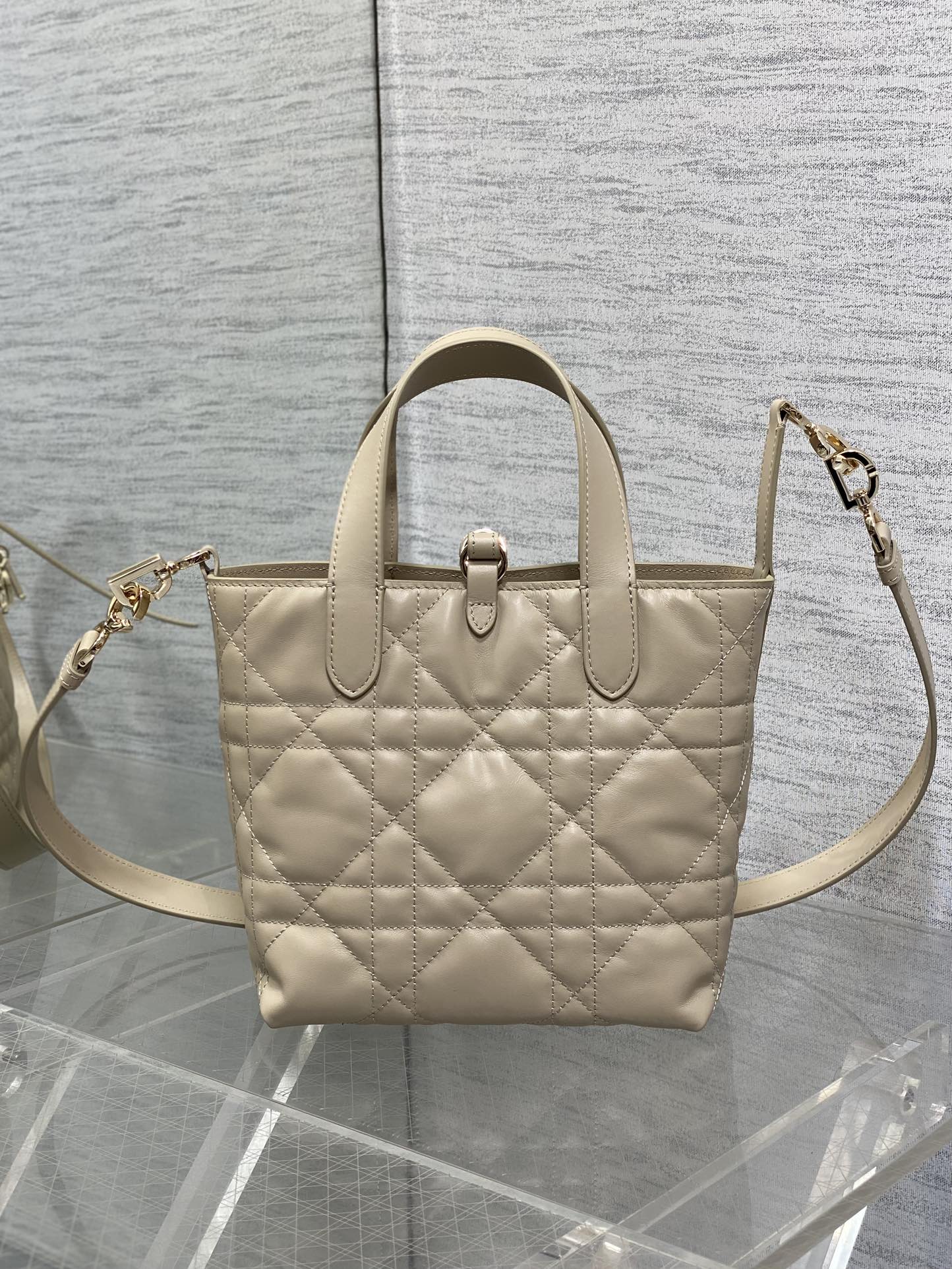 Small Dior Toujours Vertical Tote Bag – Dark Beige Macrocannage Calfskin – M2835 - Default Title - View 5