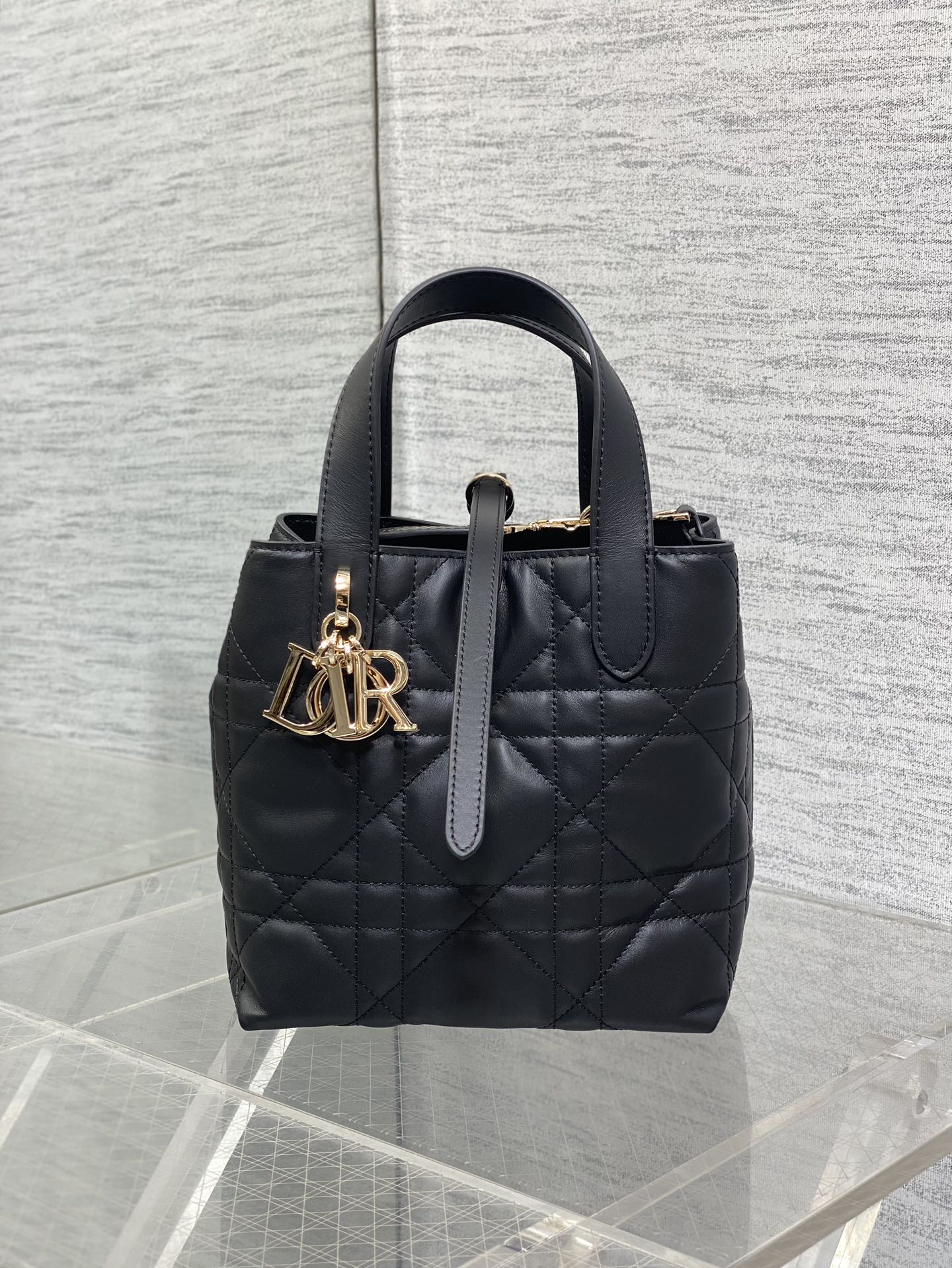 Small Dior Toujours Vertical Tote Bag - M2835 - Black Macrocannage Calfskin - Default Title - View 2