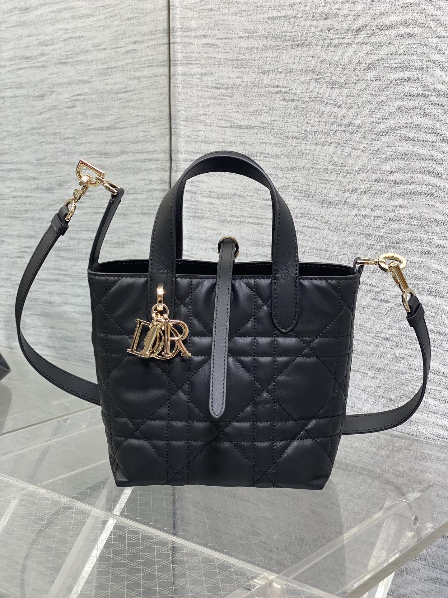 Small Dior Toujours Vertical Tote Bag - M2835 - Black Macrocannage Calfskin - Default Title - View 3
