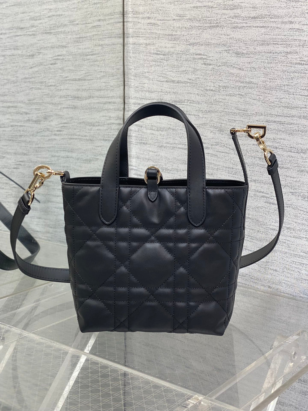 Small Dior Toujours Vertical Tote Bag - M2835 - Black Macrocannage Calfskin - Default Title - View 4