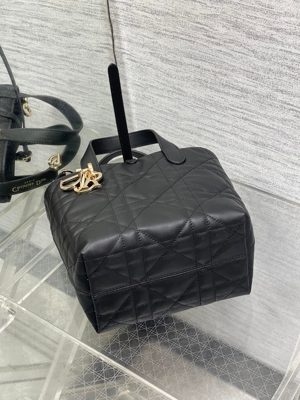 Small Dior Toujours Vertical Tote Bag - M2835 - Black Macrocannage Calfskin - Default Title - View 8
