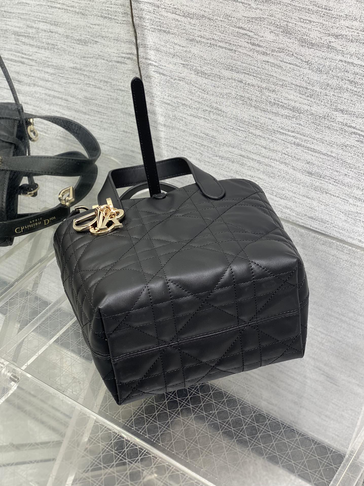 Small Dior Toujours Vertical Tote Bag - M2835 - Black Macrocannage Calfskin - Default Title - View 8