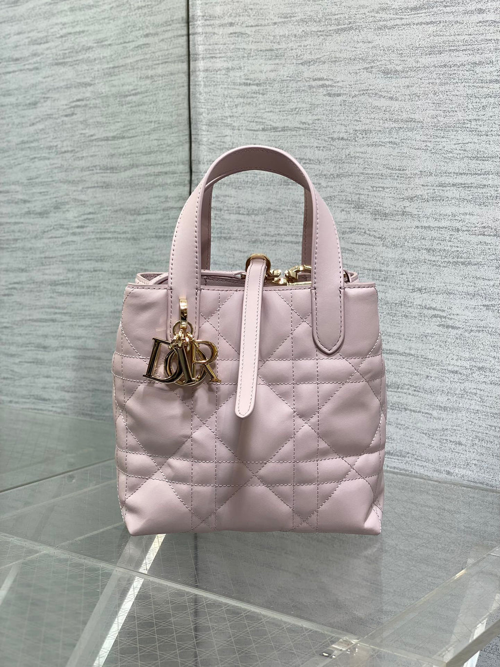 Small Dior Toujours Vertical Tote Bag – M2835 - Pink Macrocannage Calfskin - Default Title - View 2