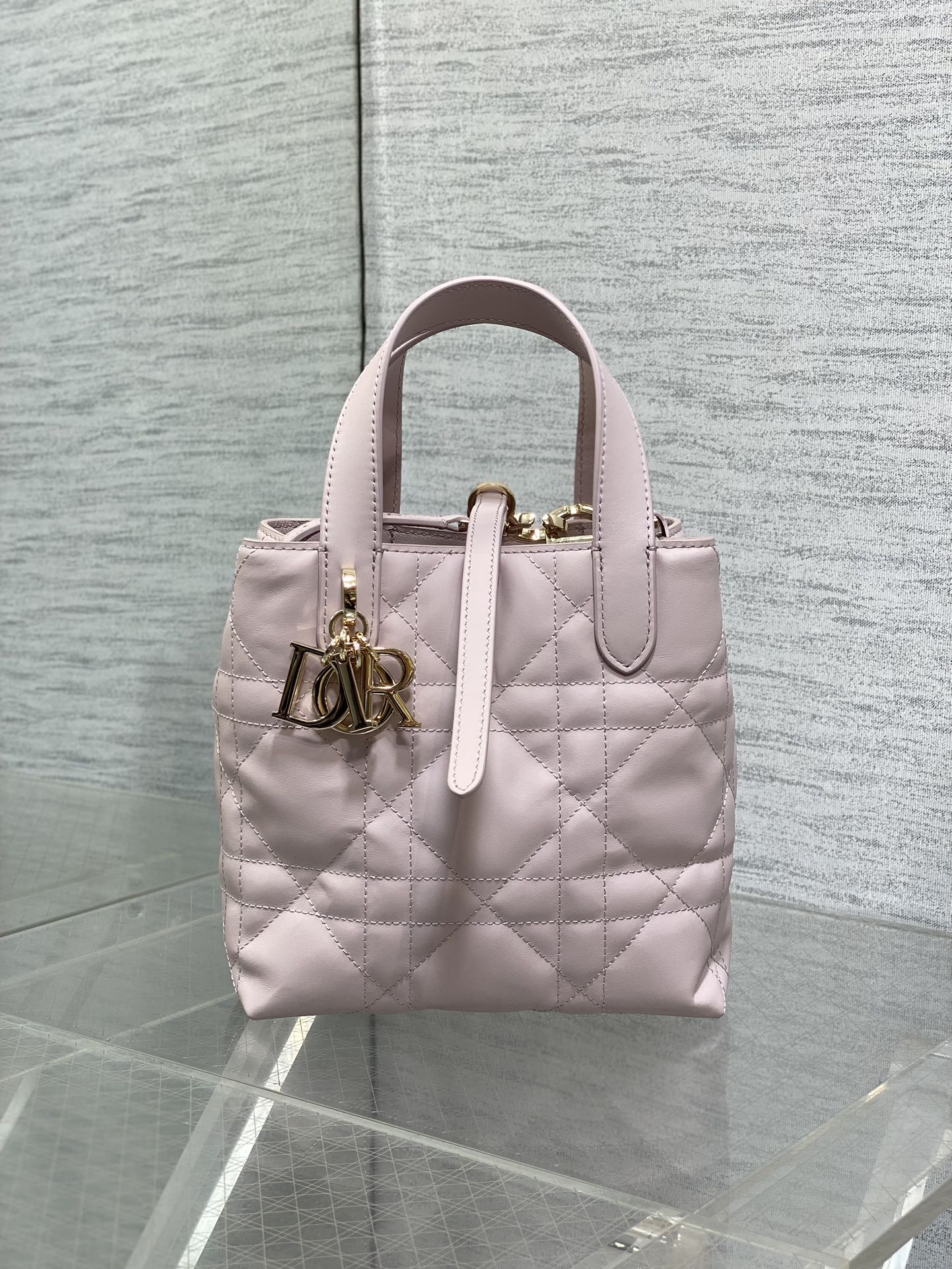 Small Dior Toujours Vertical Tote Bag – M2835 - Pink Macrocannage Calfskin - Default Title - View 2