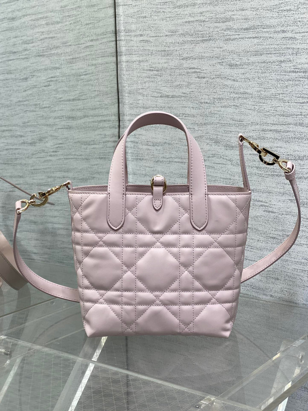 Small Dior Toujours Vertical Tote Bag – M2835 - Pink Macrocannage Calfskin - Default Title - View 5