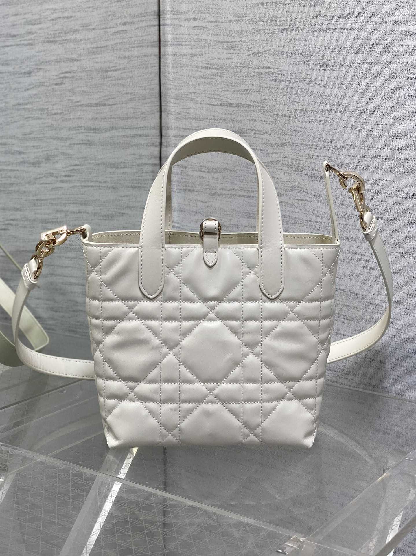 Small Dior Toujours Vertical Tote Bag – White Macrocannage Calfskin – M2835 - Default Title - View 5