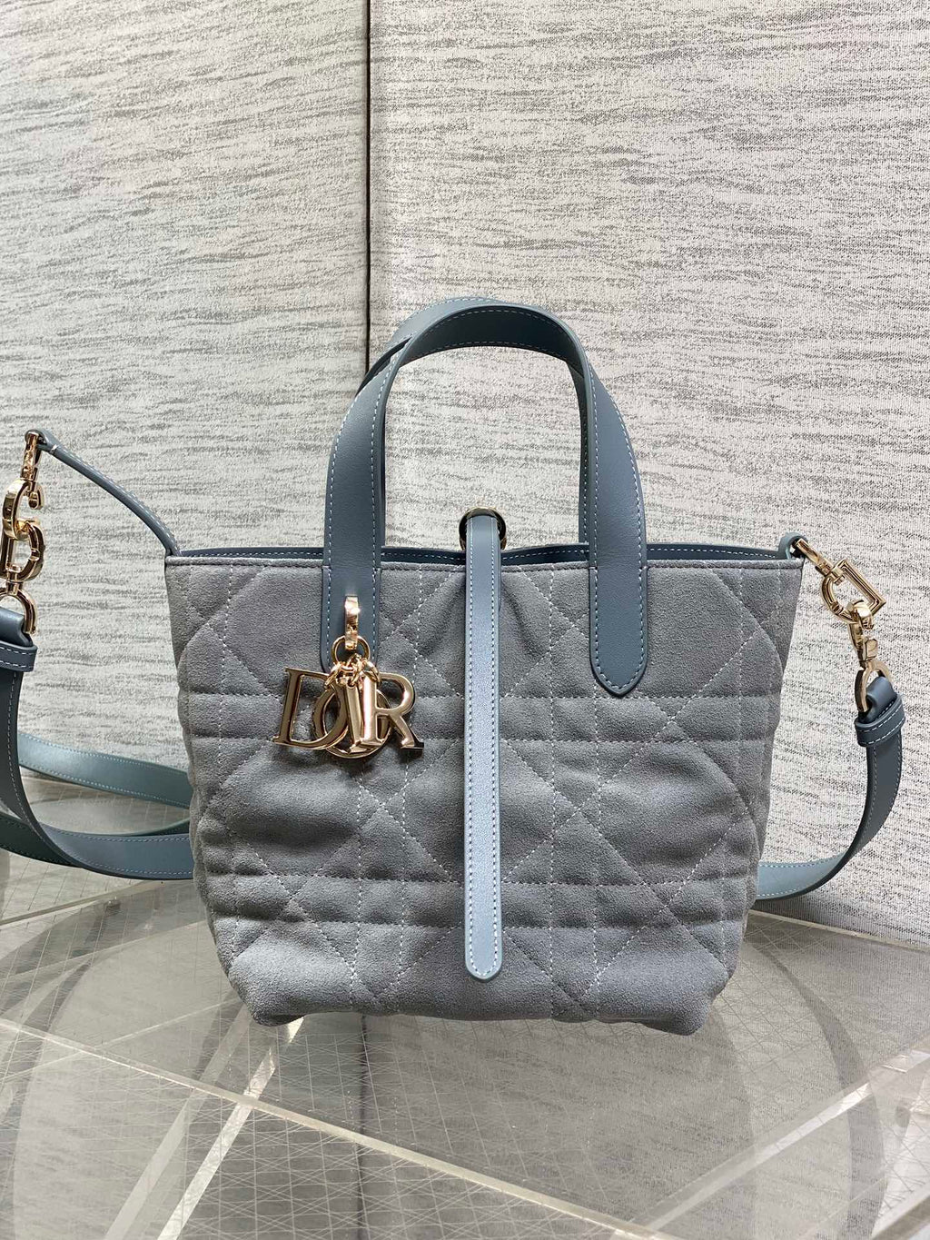 Small Dior Toujours Vertical Tote Bag – Gray Suede – M2835 - Default Title - View 2