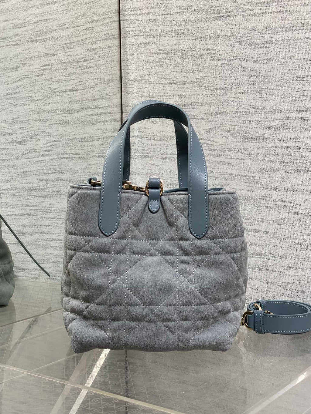 Small Dior Toujours Vertical Tote Bag – Gray Suede – M2835 - Default Title - View 5