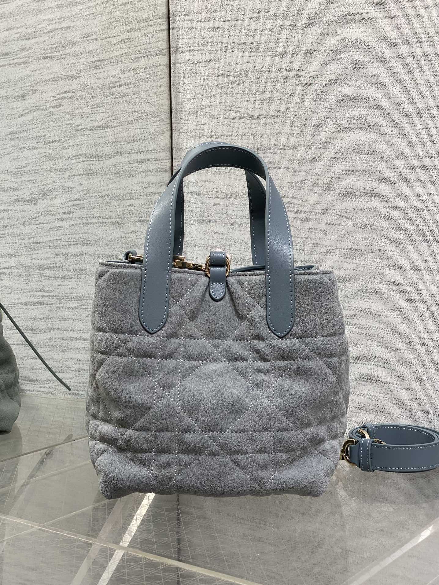 Small Dior Toujours Vertical Tote Bag – Gray Suede – M2835 - Default Title - View 5