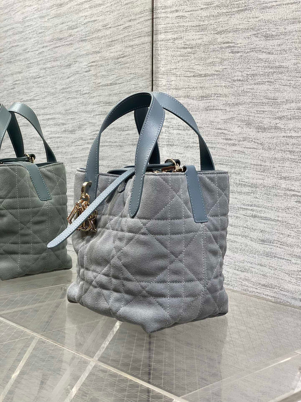 Small Dior Toujours Vertical Tote Bag – Gray Suede – M2835 - Default Title - View 7