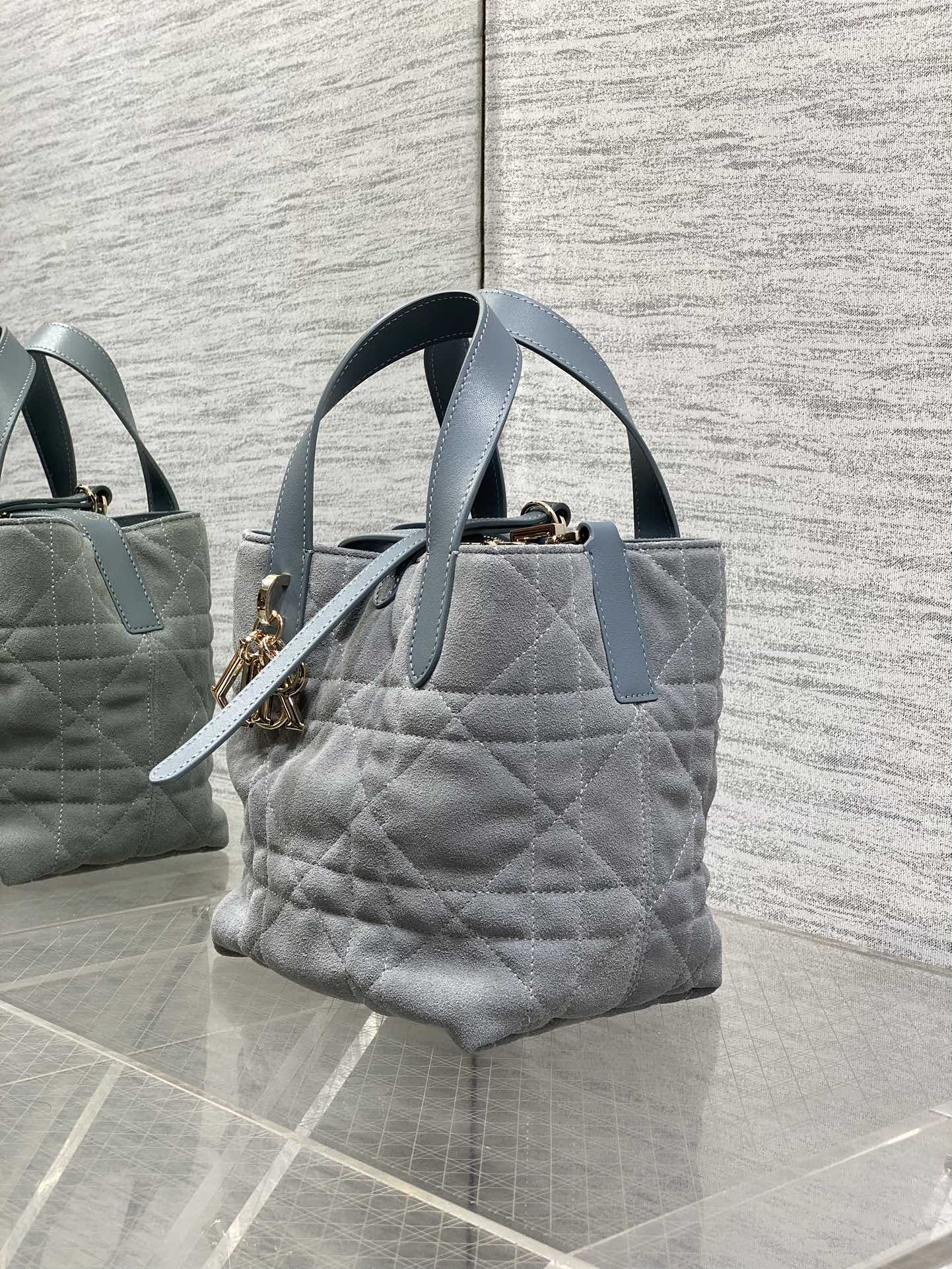 Small Dior Toujours Vertical Tote Bag – Gray Suede – M2835 - Default Title - View 7