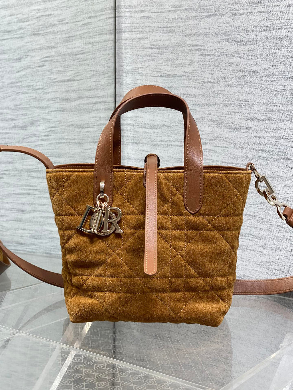 Small Dior Toujours Vertical Tote Bag – Brown Suede – M2835 - Default Title - View 2